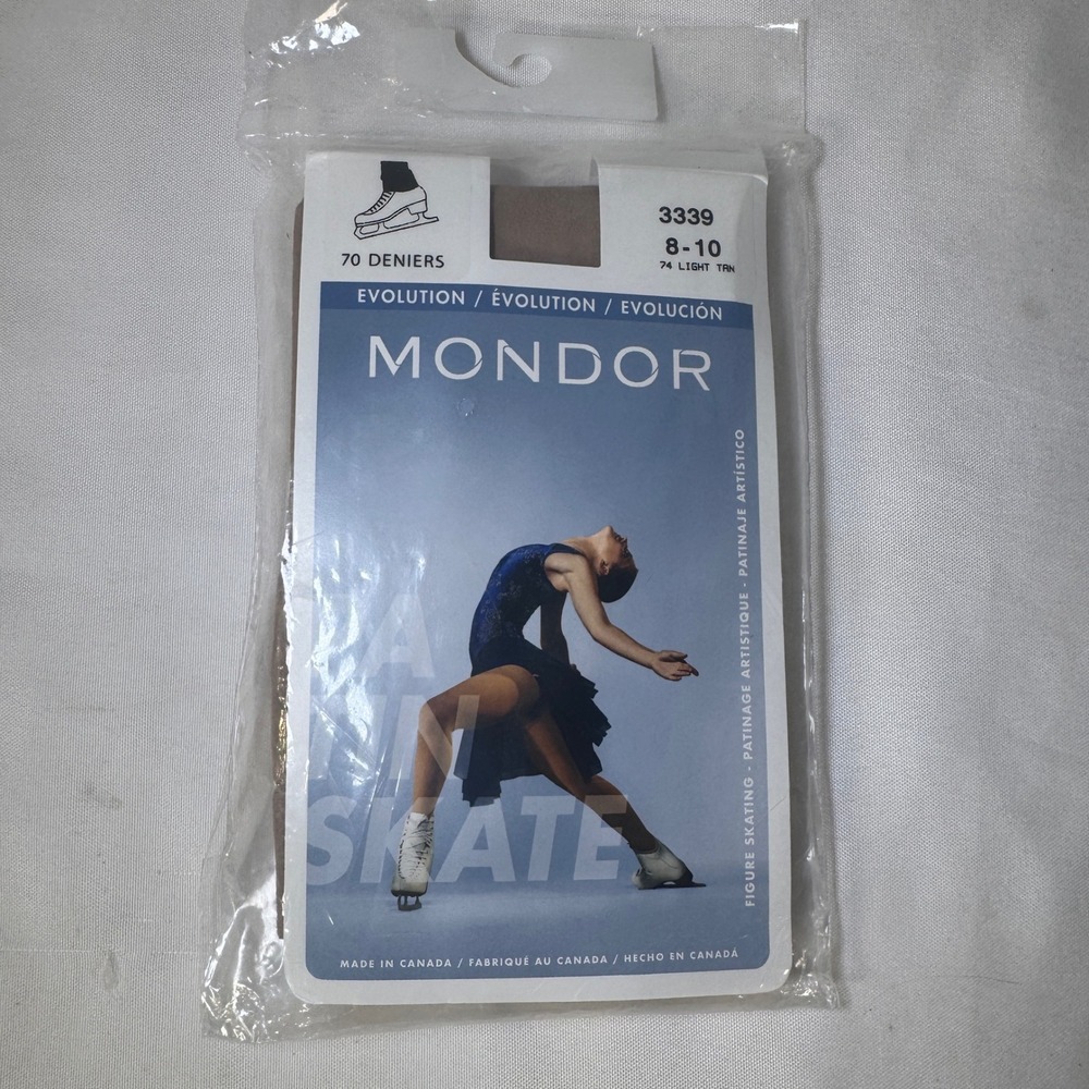 Mondor 3339 Evolution Figure Skating Tights Girls 8-10 Light Tan 70 Denier NEW